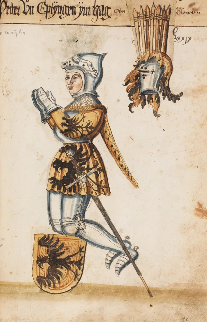 An illustration from Portraits of the Habsburg family and of knights killed in the Battle of Sempach (1386), 1560, leaf 89