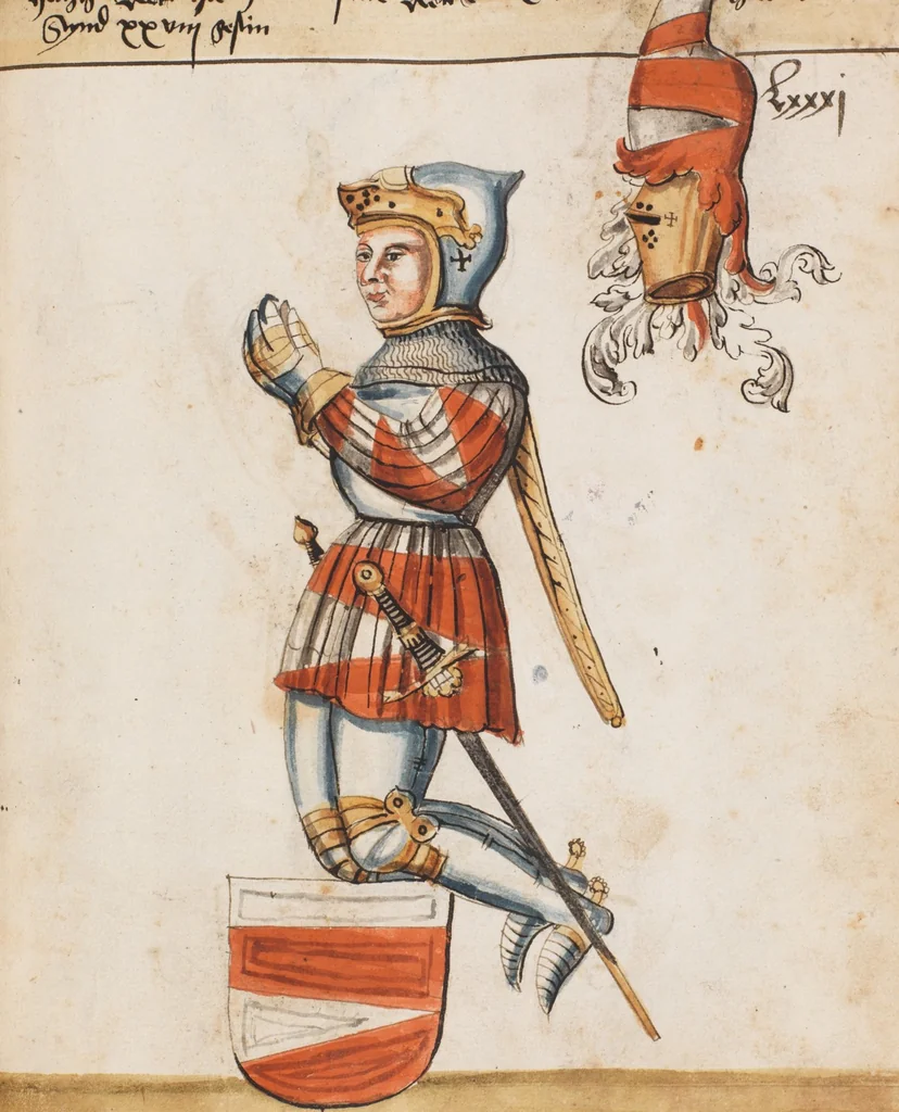 An illustration from Portraits of the Habsburg family and of knights killed in the Battle of Sempach (1386), 1560, leaf 91