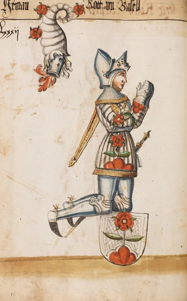 An illustration from Portraits of the Habsburg family and of knights killed in the Battle of Sempach (1386), 1560, leaf 92