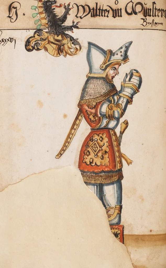 An illustration from Portraits of the Habsburg family and of knights killed in the Battle of Sempach (1386), 1560, leaf 96