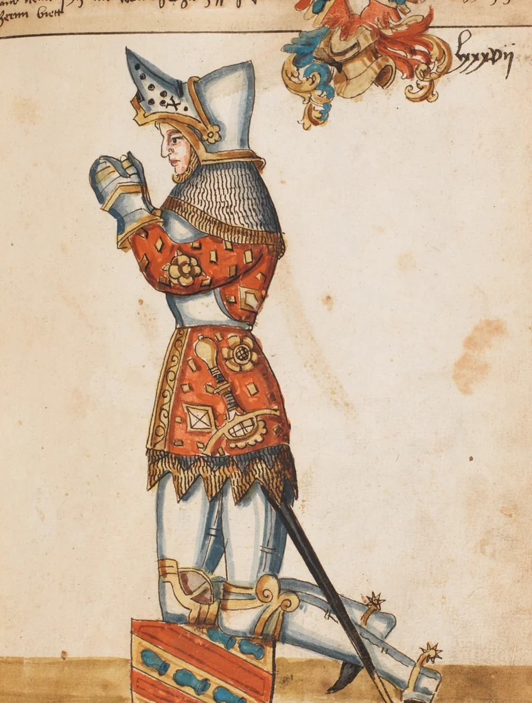 An illustration from Portraits of the Habsburg family and of knights killed in the Battle of Sempach (1386), 1560, leaf 97