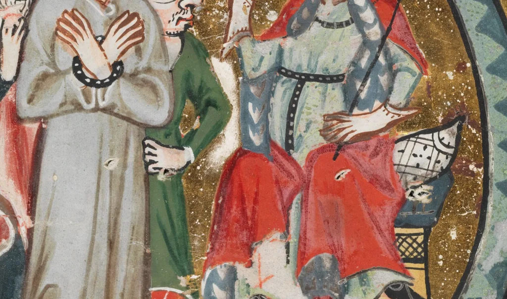 An illustration from Fragment with Christ before Pilate from the Gradual of St. Katharinental (Thurgau), 1312, leaf 1