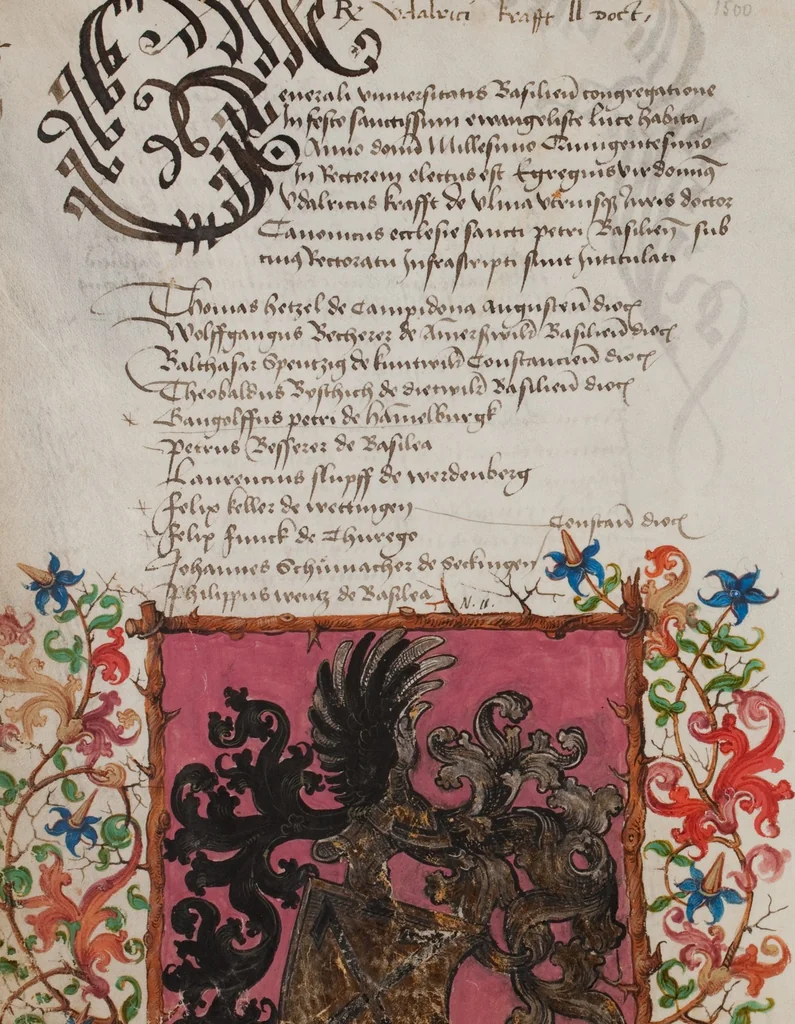 An illustration from Matriculation Register of the Rectorate of the University of Basel, Volume 1 (1460-1567), 1460, leaf 212