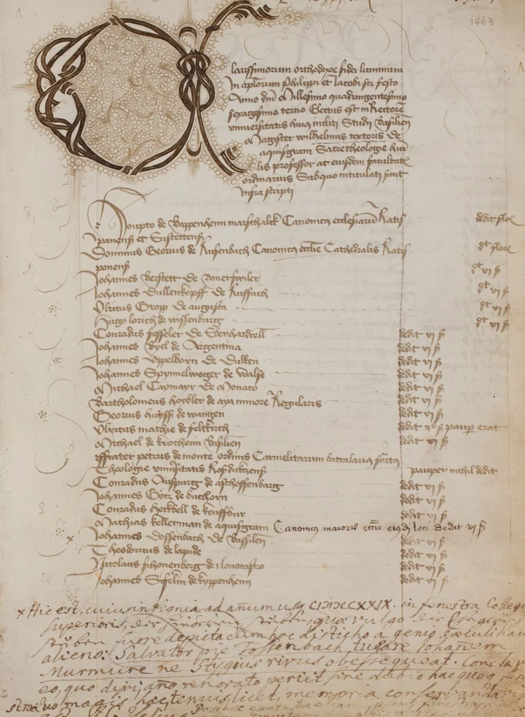 An illustration from Matriculation Register of the Rectorate of the University of Basel, Volume 1 (1460-1567), 1460, leaf 31