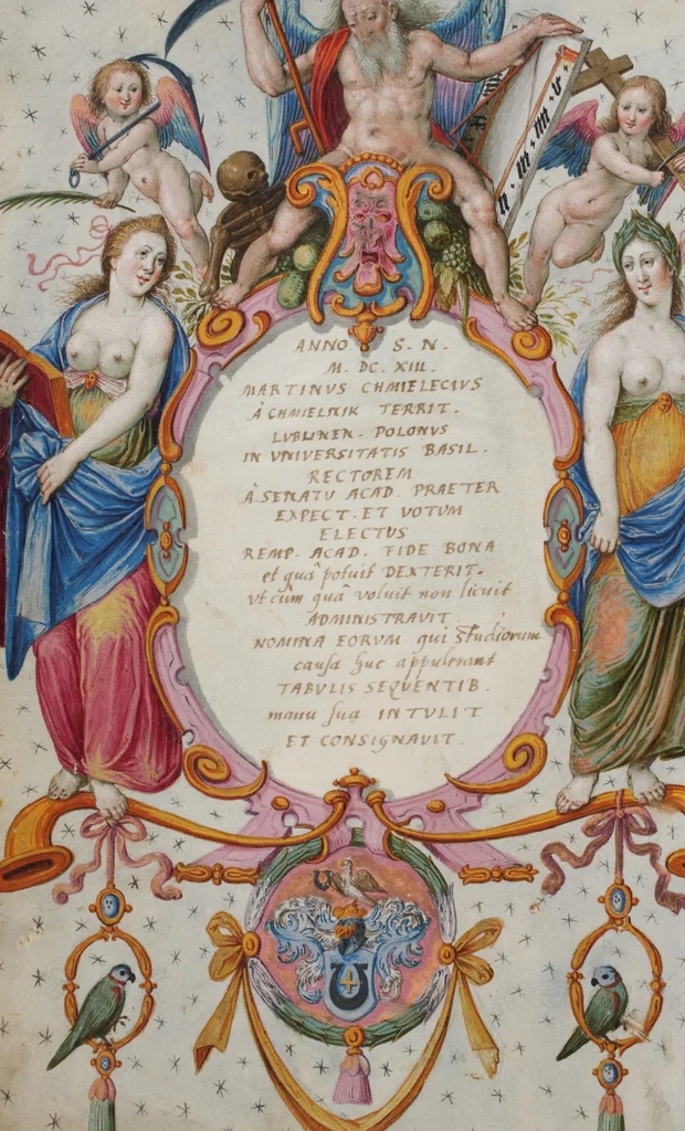 An illustration from Matriculation Register of the Rectorate of the University of Basel, Volume 2 (1586-1653), 1568, leaf 244
