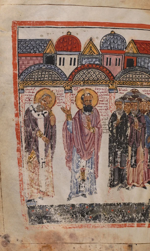 An illustration from Elias Cretensis, Commentarius in S. Gregorii Nazianzeni orationes, 1250, leaf 464