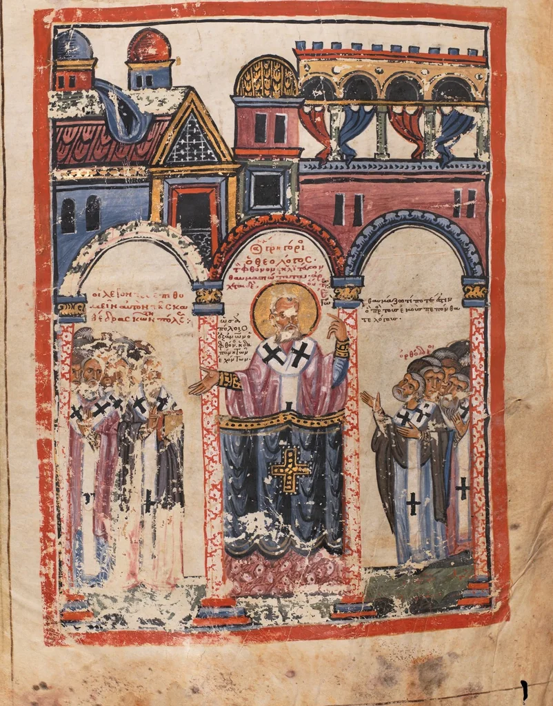 An illustration from Elias Cretensis, Commentarius in S. Gregorii Nazianzeni orationes, 1250, leaf 680