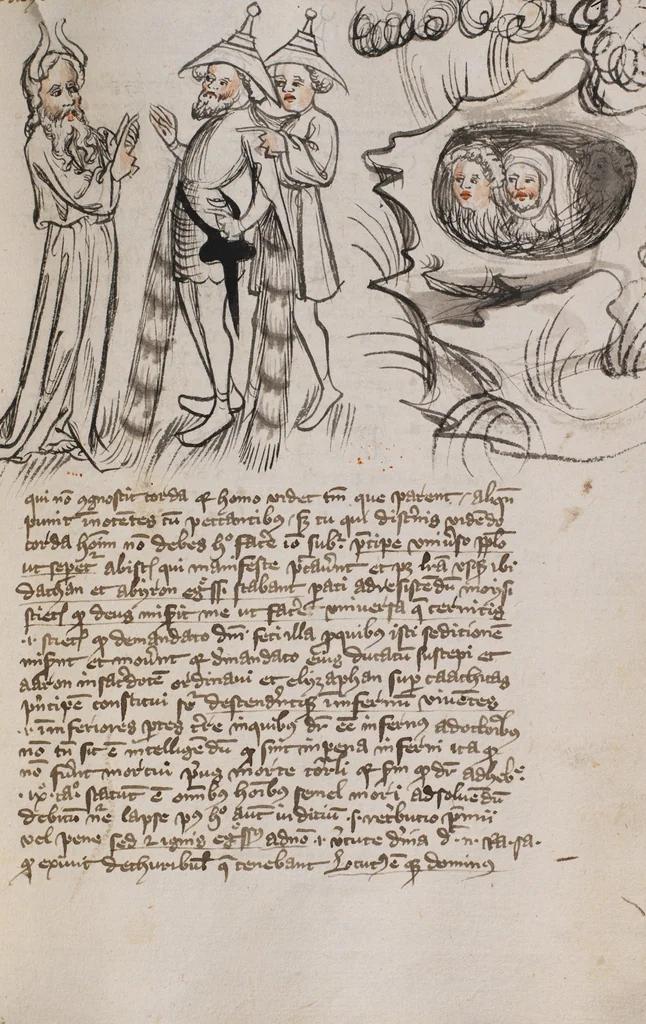 An illustration from Nycolaus de Lyra, Postilla super Leviticum, Numeros et Deuteronomium, 1397, leaf 147