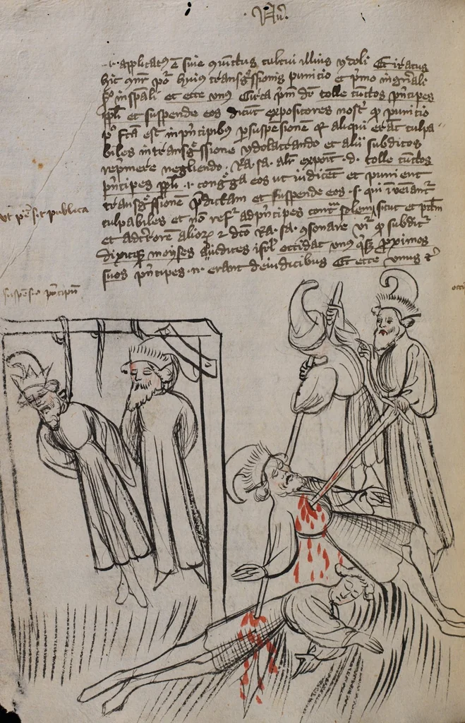 An illustration from Nycolaus de Lyra, Postilla super Leviticum, Numeros et Deuteronomium, 1397, leaf 190