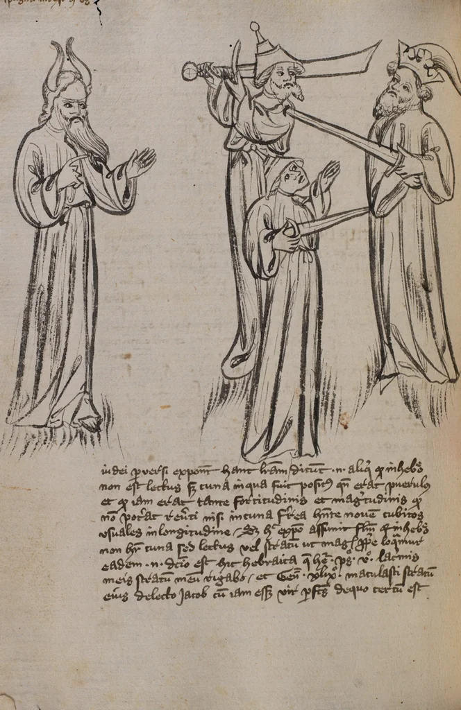 An illustration from Nycolaus de Lyra, Postilla super Leviticum, Numeros et Deuteronomium, 1397, leaf 240