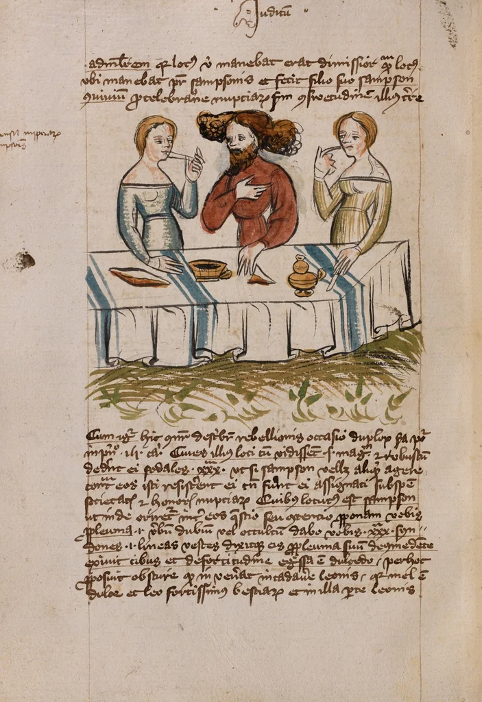 An illustration from Nycolaus de Lyra, Postilla super libros Iosue, Iudicum, Ruth, Esdrae, Iob, 1401, leaf 142