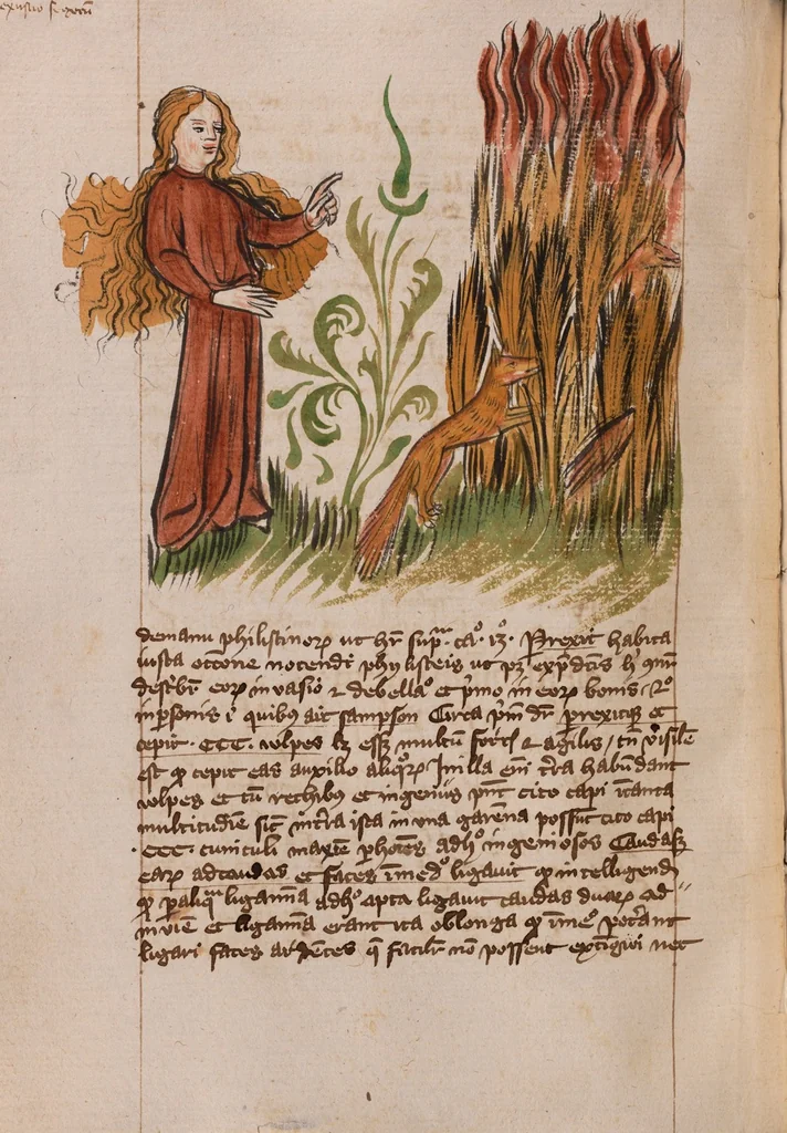 An illustration from Nycolaus de Lyra, Postilla super libros Iosue, Iudicum, Ruth, Esdrae, Iob, 1401, leaf 144