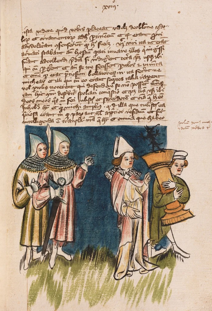 An illustration from Nycolaus de Lyra, Postilla super libros Iosue, Iudicum, Ruth, Esdrae, Iob, 1401, leaf 159