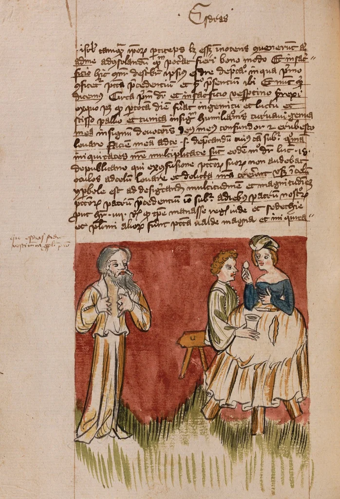 An illustration from Nycolaus de Lyra, Postilla super libros Iosue, Iudicum, Ruth, Esdrae, Iob, 1401, leaf 216