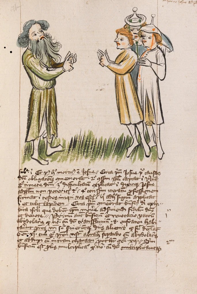 An illustration from Nycolaus de Lyra, Postilla super libros Iosue, Iudicum, Ruth, Esdrae, Iob, 1401, leaf 77