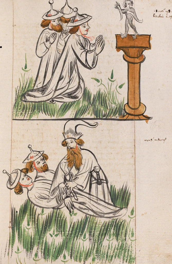 An illustration from Nycolaus de Lyra, Postilla super libros Iosue, Iudicum, Ruth, Esdrae, Iob, 1401, leaf 91