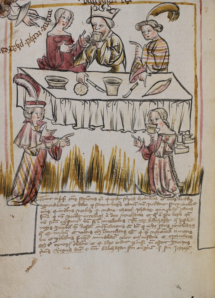 An illustration from Nycolaus de Lyra, Postilla super Ieremiam, Danielem, in Machabaeorum et Iudith, 1393, leaf 178