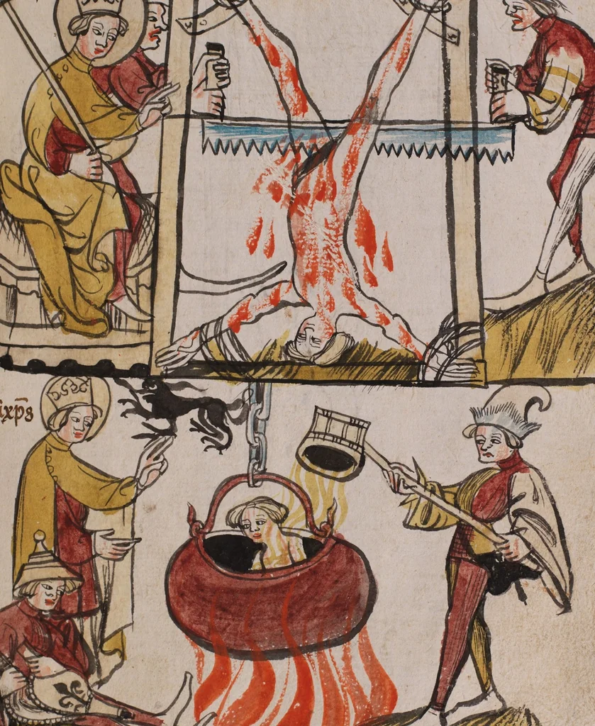 An illustration from Nycolaus de Lyra, Postilla super Ieremiam, Danielem, in Machabaeorum et Iudith, 1393, leaf 237