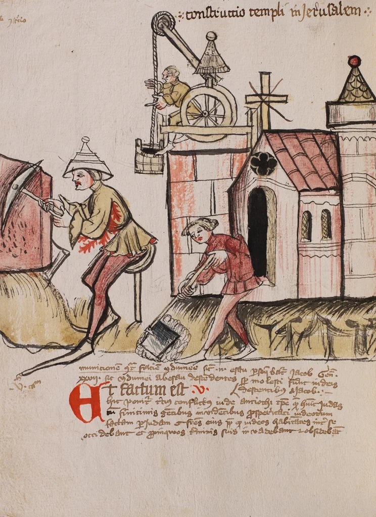 An illustration from Nycolaus de Lyra, Postilla super Ieremiam, Danielem, in Machabaeorum et Iudith, 1393, leaf 260
