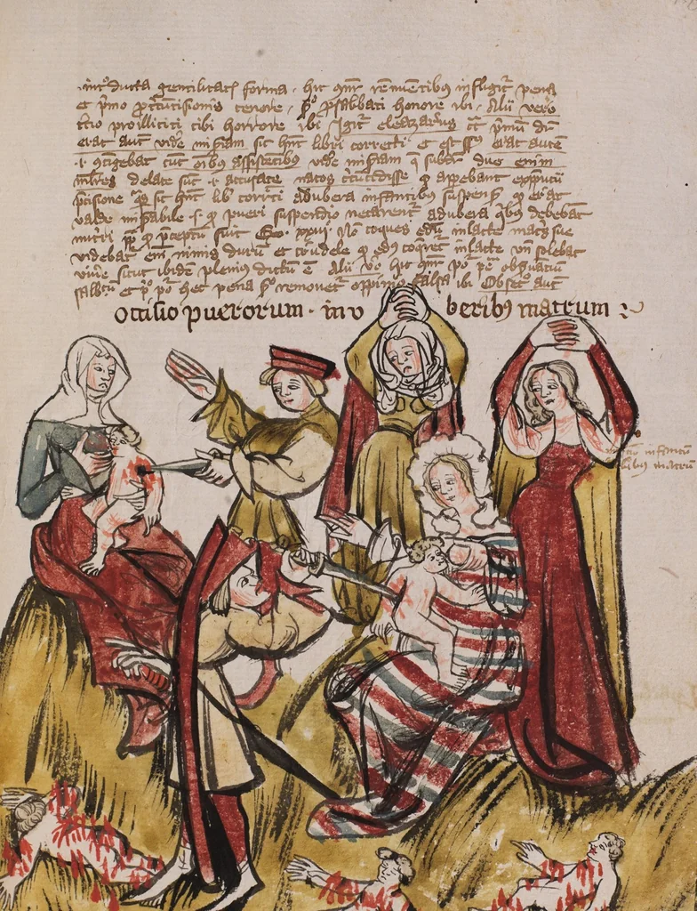 An illustration from Nycolaus de Lyra, Postilla super Ieremiam, Danielem, in Machabaeorum et Iudith, 1393, leaf 317
