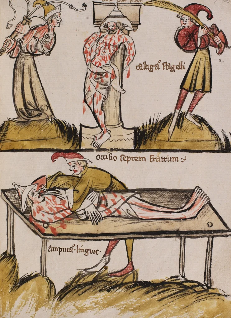 An illustration from Nycolaus de Lyra, Postilla super Ieremiam, Danielem, in Machabaeorum et Iudith, 1393, leaf 321