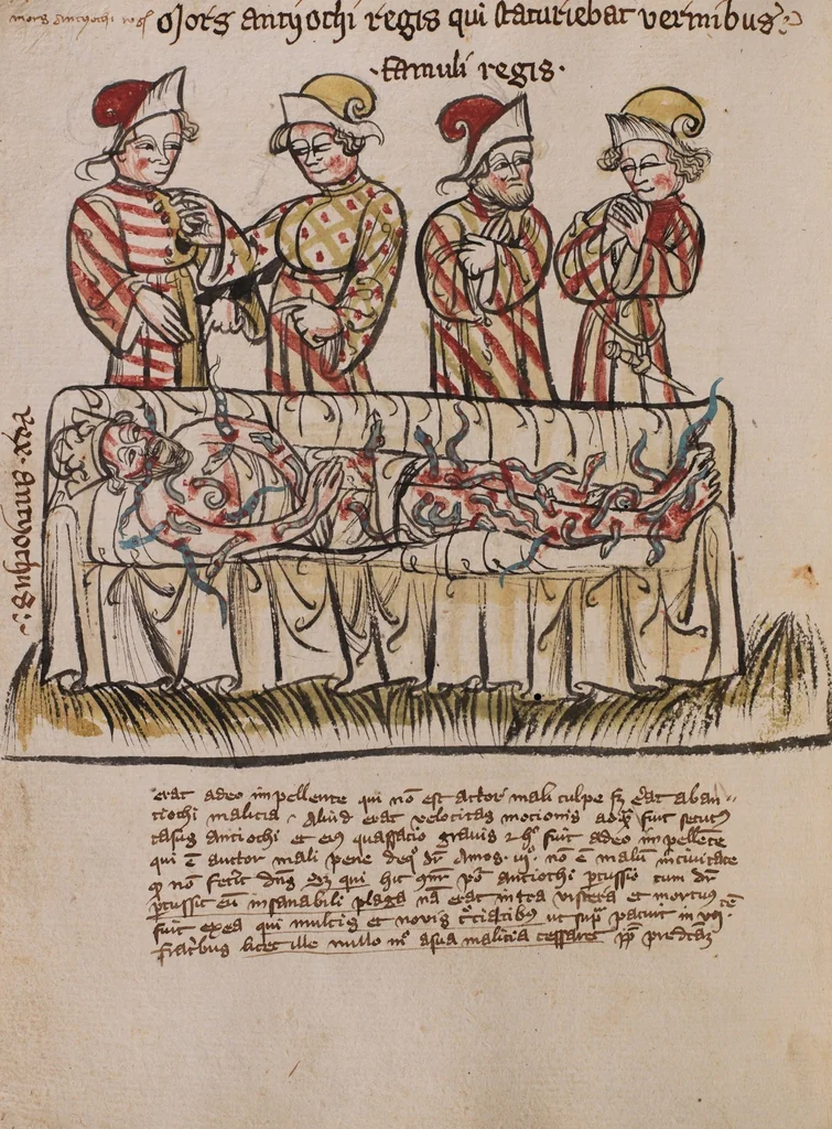 An illustration from Nycolaus de Lyra, Postilla super Ieremiam, Danielem, in Machabaeorum et Iudith, 1393, leaf 330