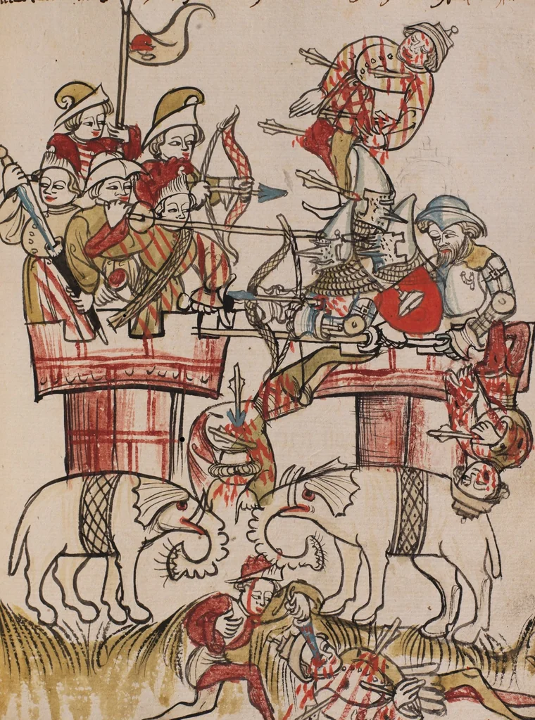 An illustration from Nycolaus de Lyra, Postilla super Ieremiam, Danielem, in Machabaeorum et Iudith, 1393, leaf 341