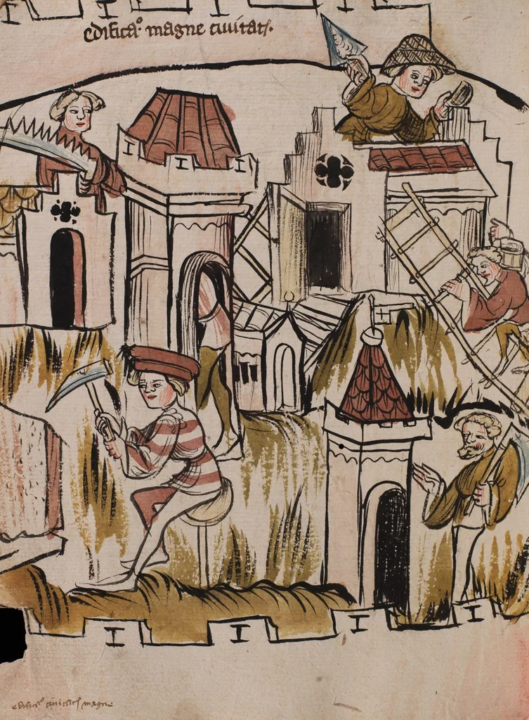 An illustration from Nycolaus de Lyra, Postilla super Ieremiam, Danielem, in Machabaeorum et Iudith, 1393, leaf 352