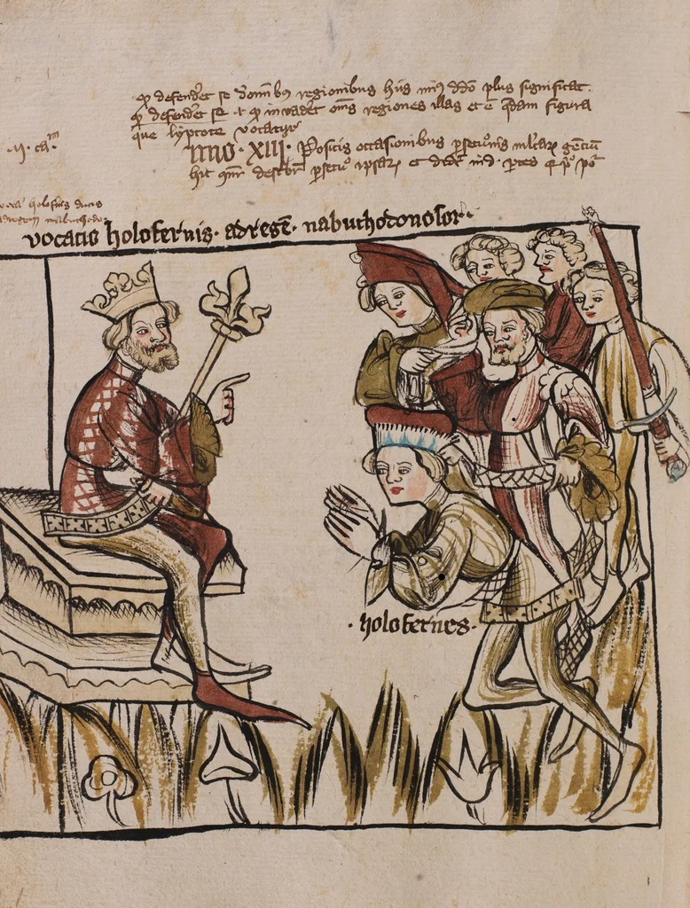 An illustration from Nycolaus de Lyra, Postilla super Ieremiam, Danielem, in Machabaeorum et Iudith, 1393, leaf 354