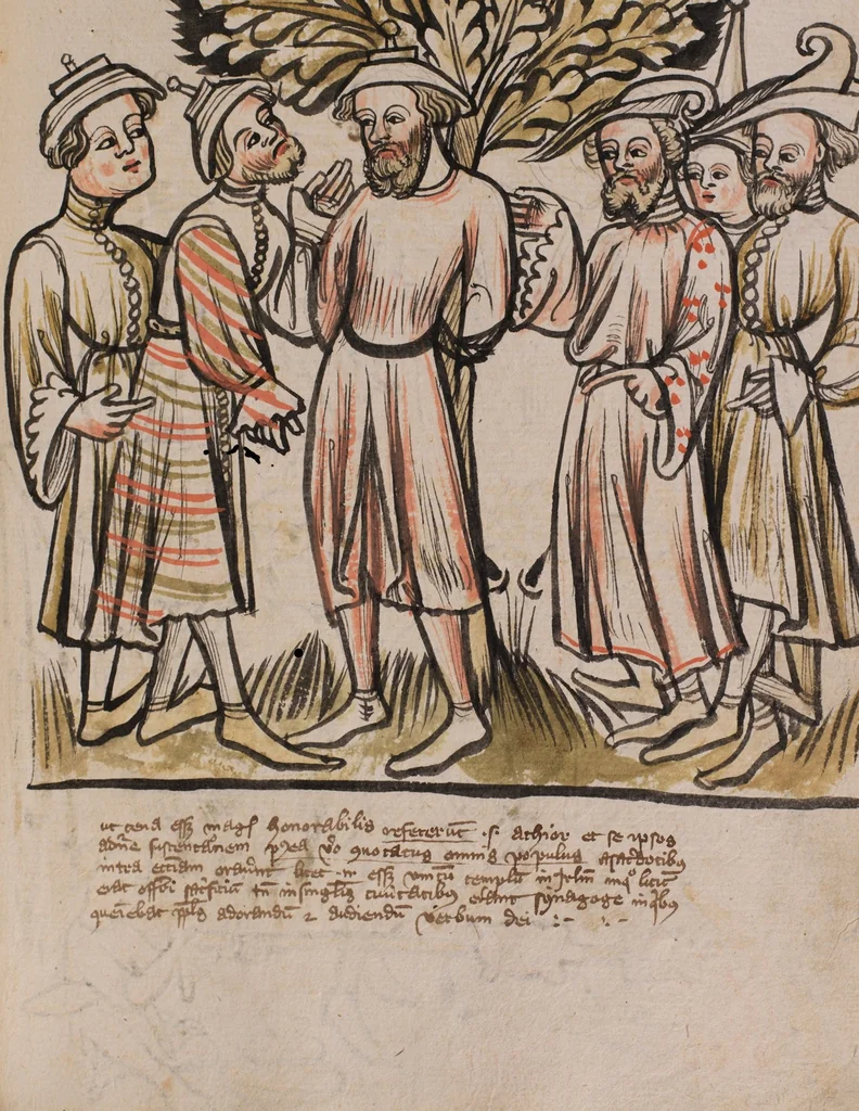 An illustration from Nycolaus de Lyra, Postilla super Ieremiam, Danielem, in Machabaeorum et Iudith, 1393, leaf 365