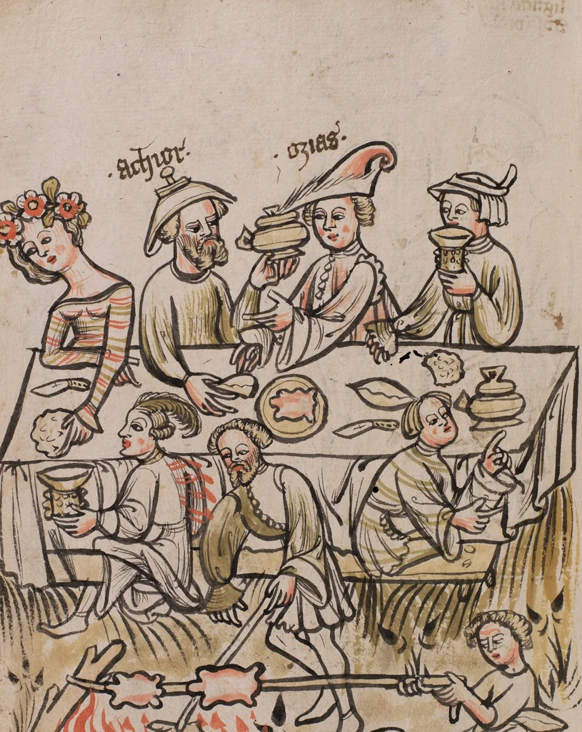 An illustration from Nycolaus de Lyra, Postilla super Ieremiam, Danielem, in Machabaeorum et Iudith, 1393, leaf 366