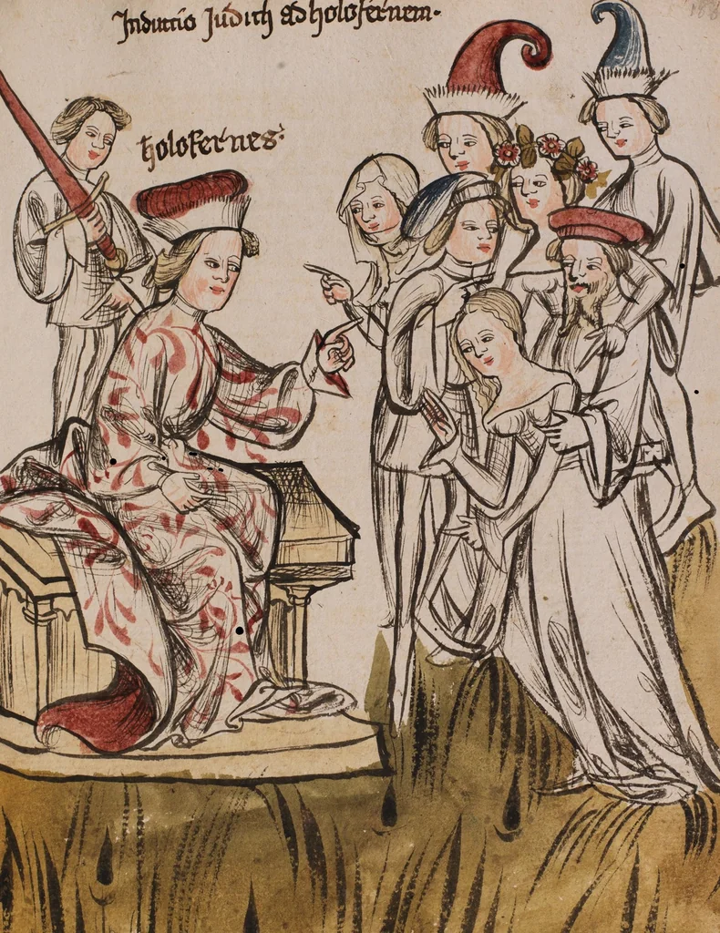 An illustration from Nycolaus de Lyra, Postilla super Ieremiam, Danielem, in Machabaeorum et Iudith, 1393, leaf 377