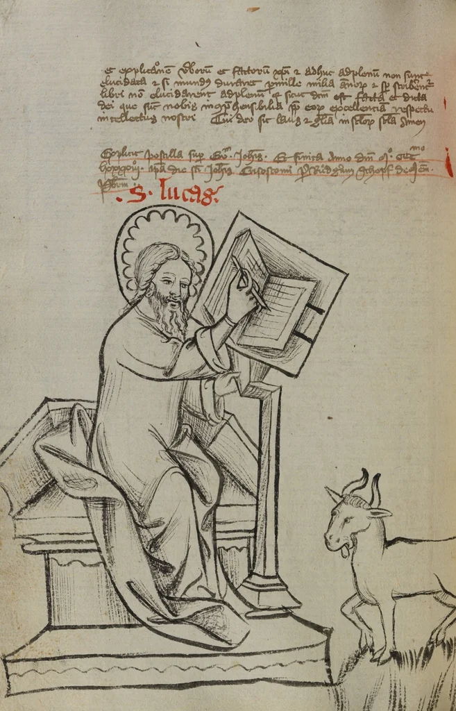 An illustration from Nycolaus de Lyra, Postilla super Evangelia Iohannis, Lucae et Marci, postilla super Tobiam et Baruch, 1392, leaf 190