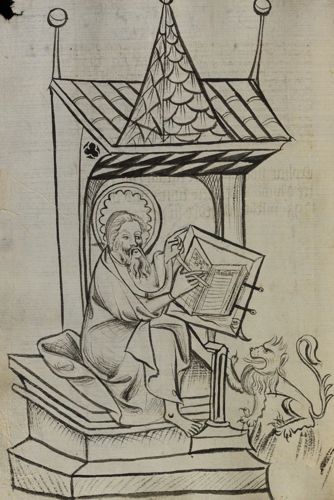 An illustration from Nycolaus de Lyra, Postilla super Evangelia Iohannis, Lucae et Marci, postilla super Tobiam et Baruch, 1392, leaf 290