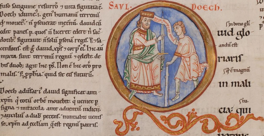 An illustration from Psalterium cum glossa ordinaria; Cantica ad laudes et ferialia glossata, 1150, leaf 164