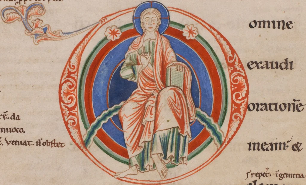 An illustration from Psalterium cum glossa ordinaria; Cantica ad laudes et ferialia glossata, 1150, leaf 318