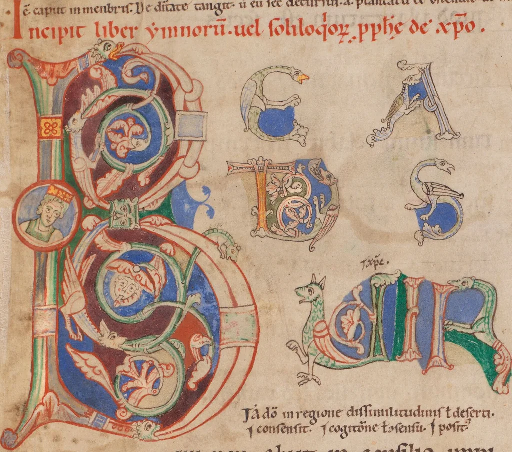 An illustration from Psalterium cum glossa ordinaria; Cantica ad laudes et ferialia glossata, 1150, leaf 5