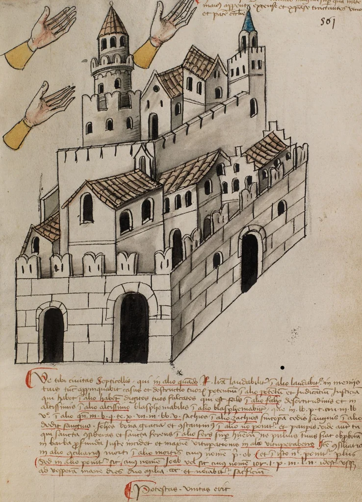 An illustration from Prophecies about the Papacy, 1444, leaf 13