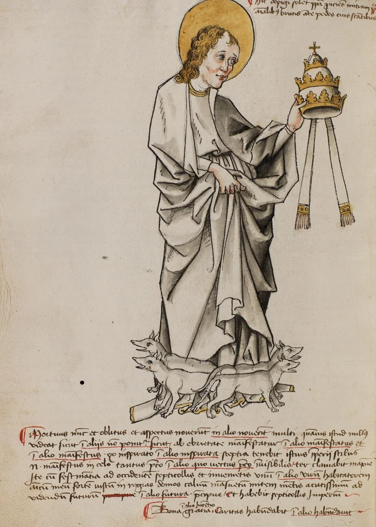 An illustration from Prophecies about the Papacy, 1444, leaf 16