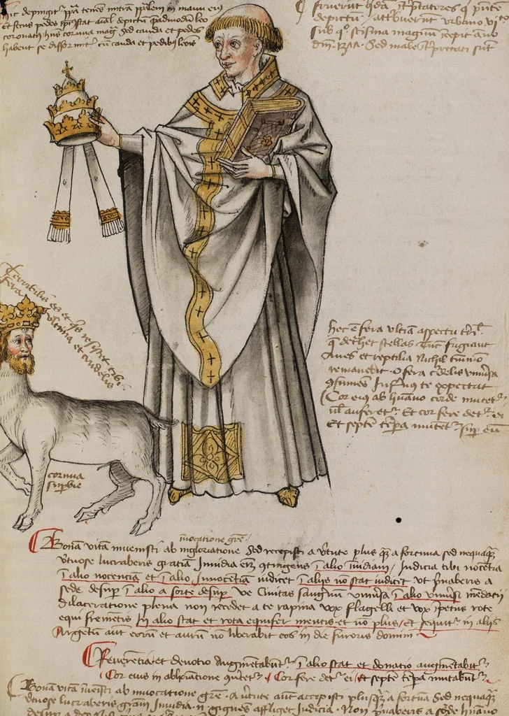 An illustration from Prophecies about the Papacy, 1444, leaf 19