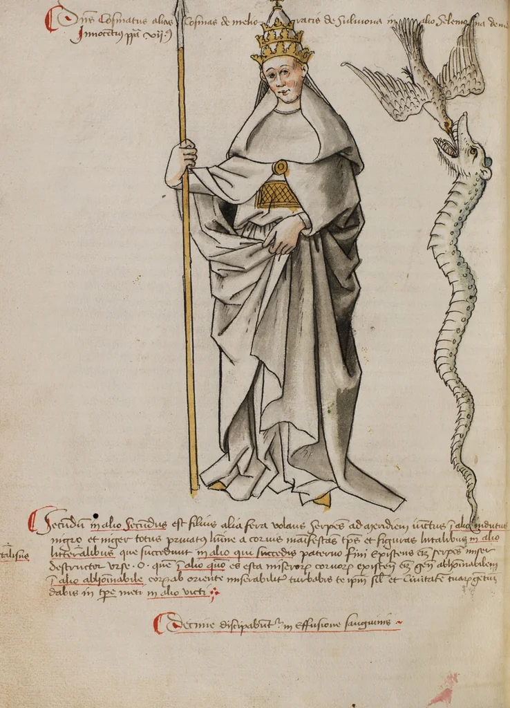 An illustration from Prophecies about the Papacy, 1444, leaf 6