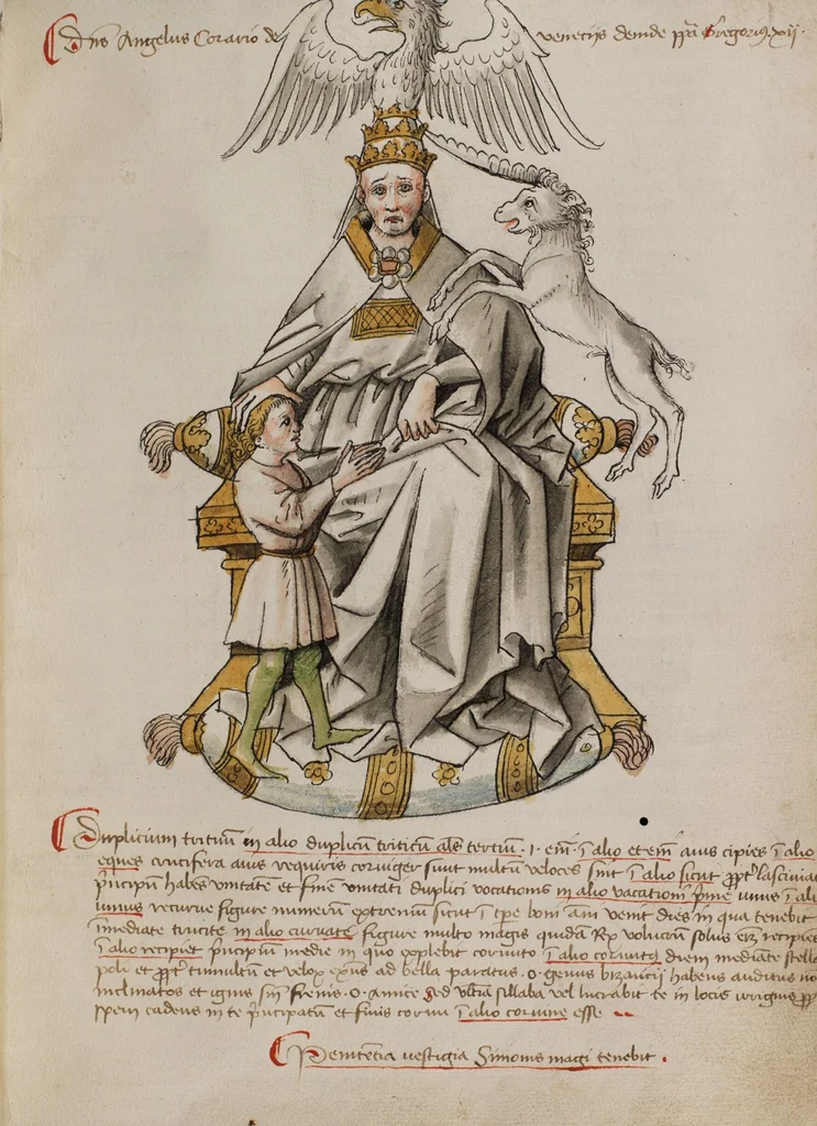 An illustration from Prophecies about the Papacy, 1444, leaf 7
