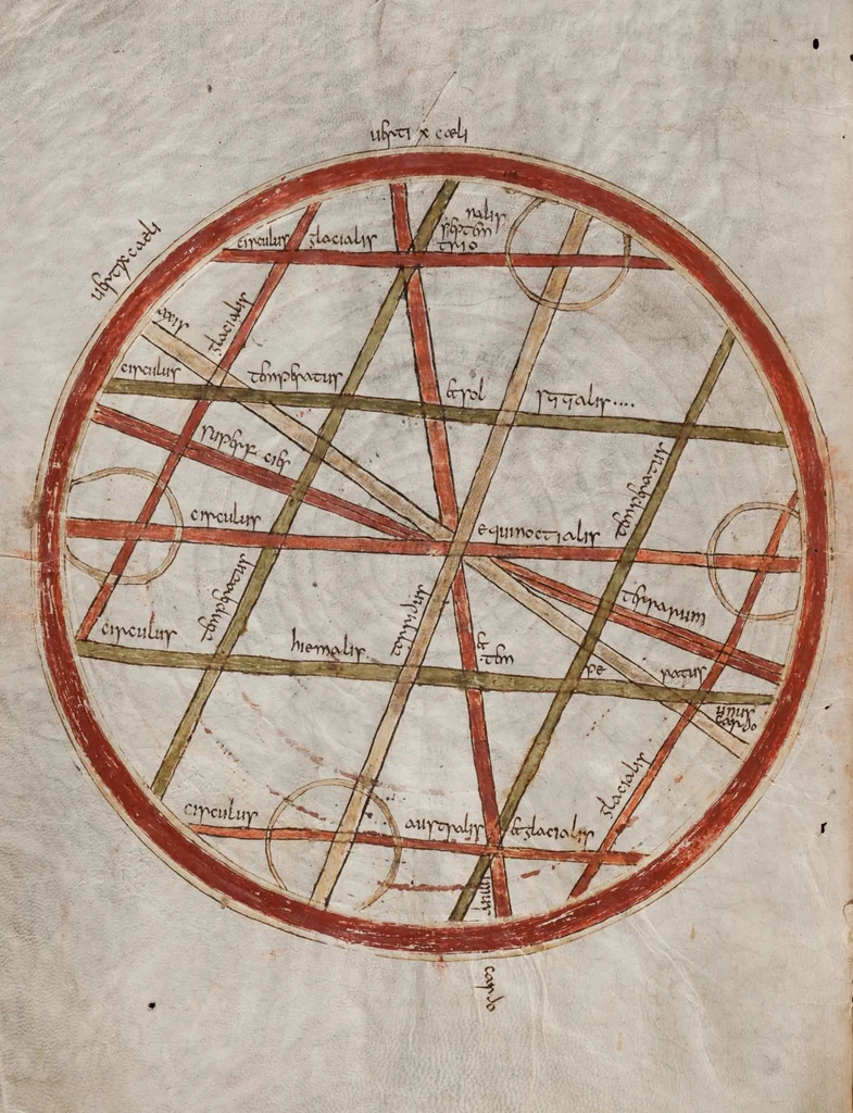 An illustration from Isidorus Hispalensis · Register of Books of the Monastery of Fulda · Recipes · Blessings · Astronomic Tables · Jerome, 850, leaf 40