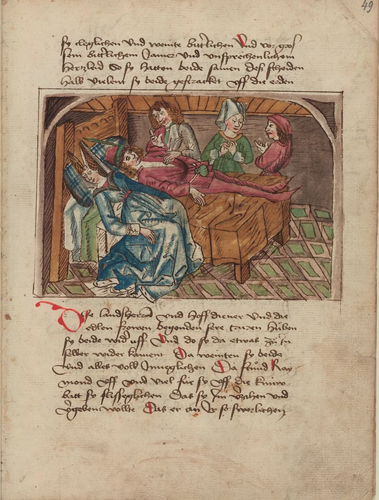 An illustration from Thüring von Ringoltingen, Story of the beautiful Melusine, 1471, leaf 113