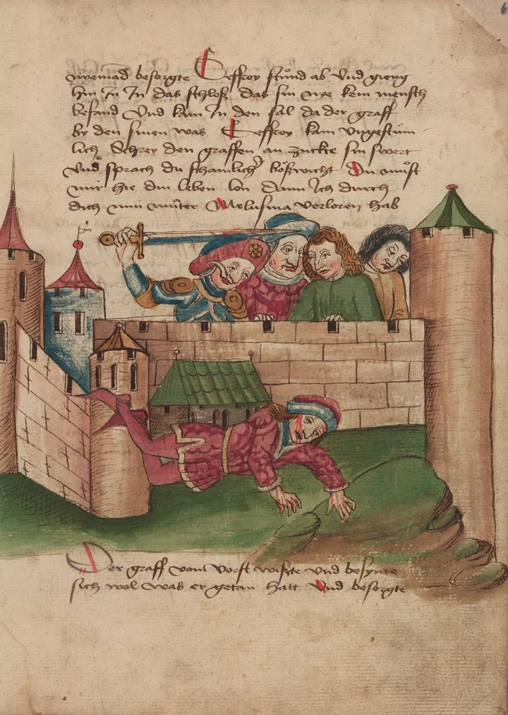 An illustration from Thüring von Ringoltingen, Story of the beautiful Melusine, 1471, leaf 151