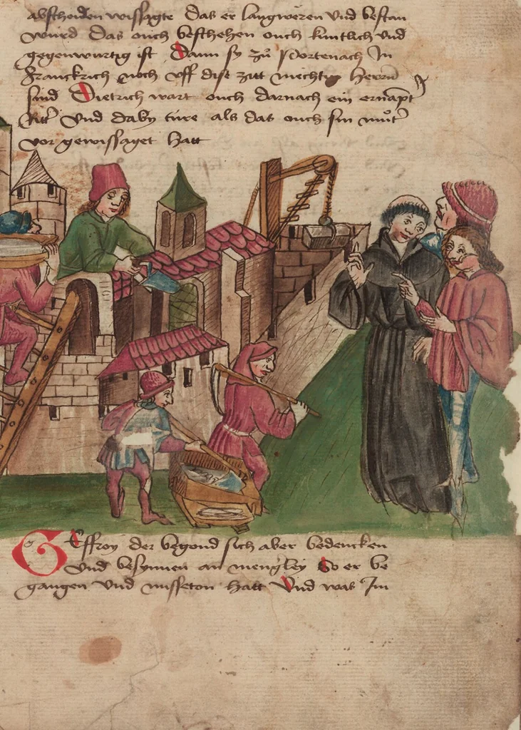 An illustration from Thüring von Ringoltingen, Story of the beautiful Melusine, 1471, leaf 157
