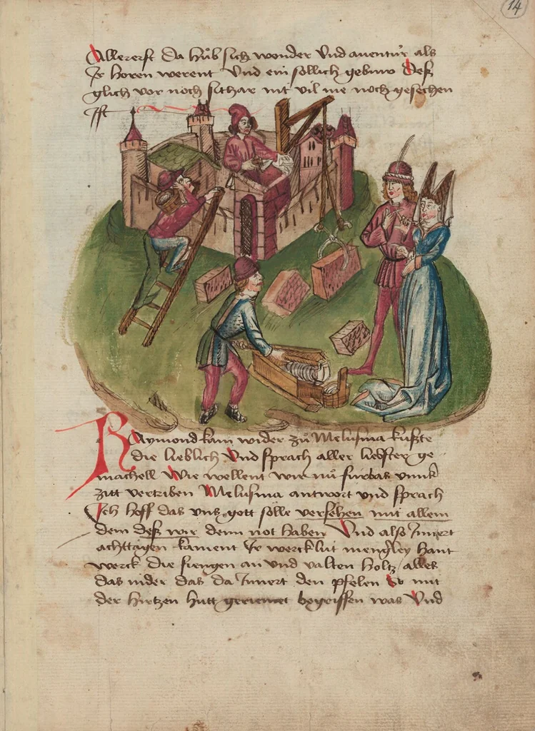 An illustration from Thüring von Ringoltingen, Story of the beautiful Melusine, 1471, leaf 35