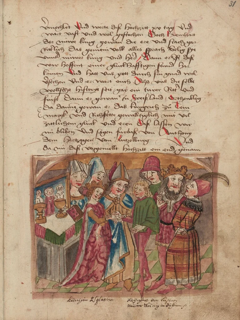 An illustration from Thüring von Ringoltingen, Story of the beautiful Melusine, 1471, leaf 73