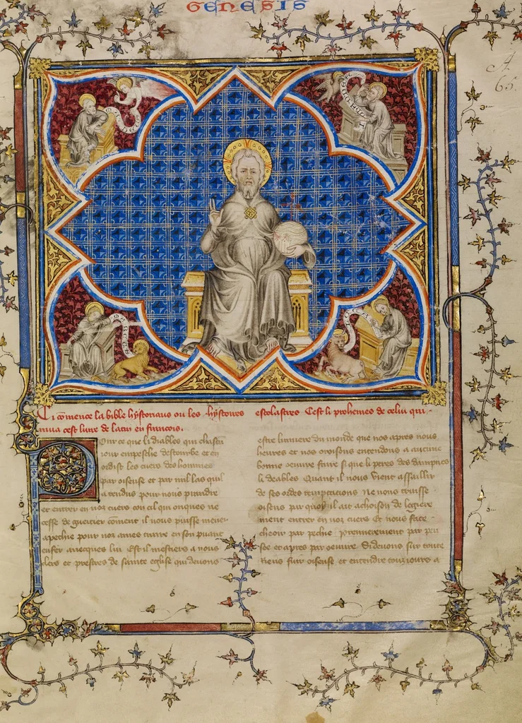 An illustration from Bible Historiale, vol. 1, 1360, leaf 7
