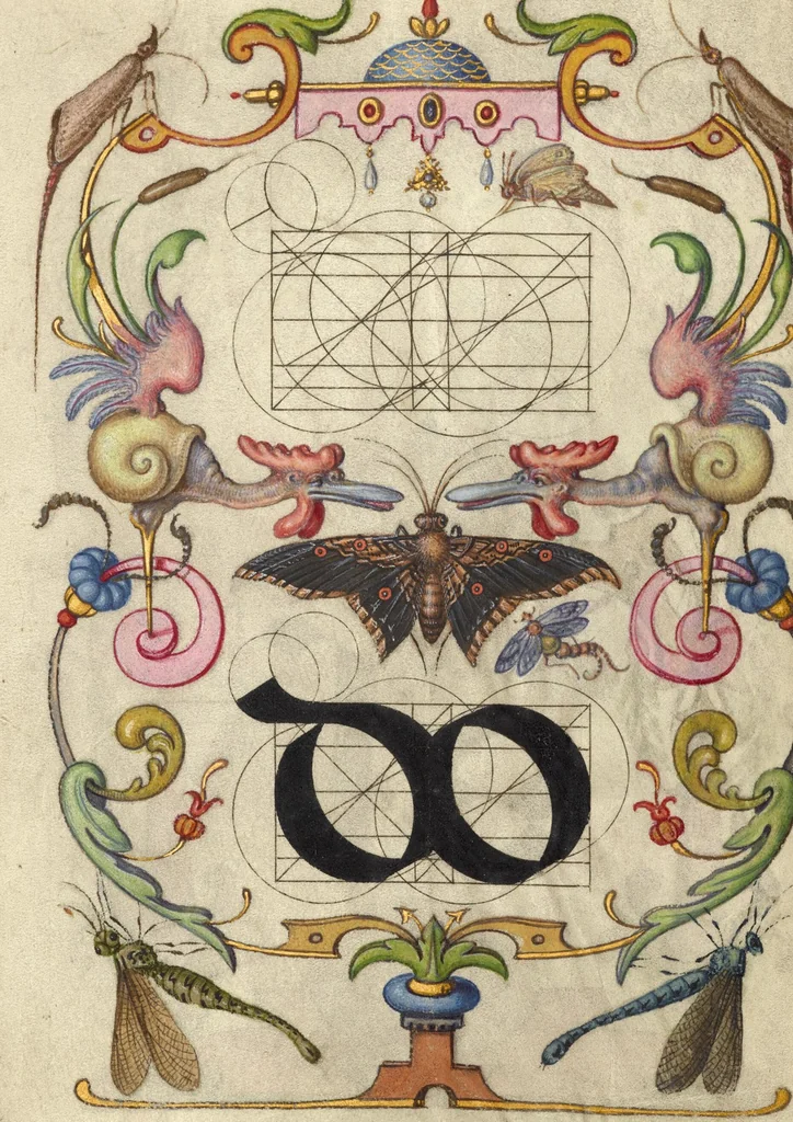 An illustration from Mira calligraphiae monumenta, 1561, leaf 100